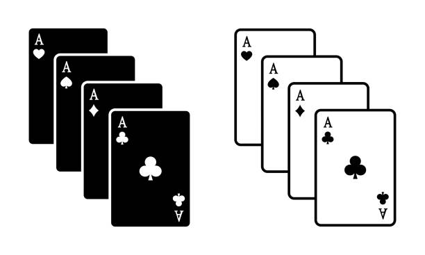 zestaw wektorowych ikon kart do gry. gra hazardowa. cztery karty. - jack of hearts jack cards heart shape stock illustrations