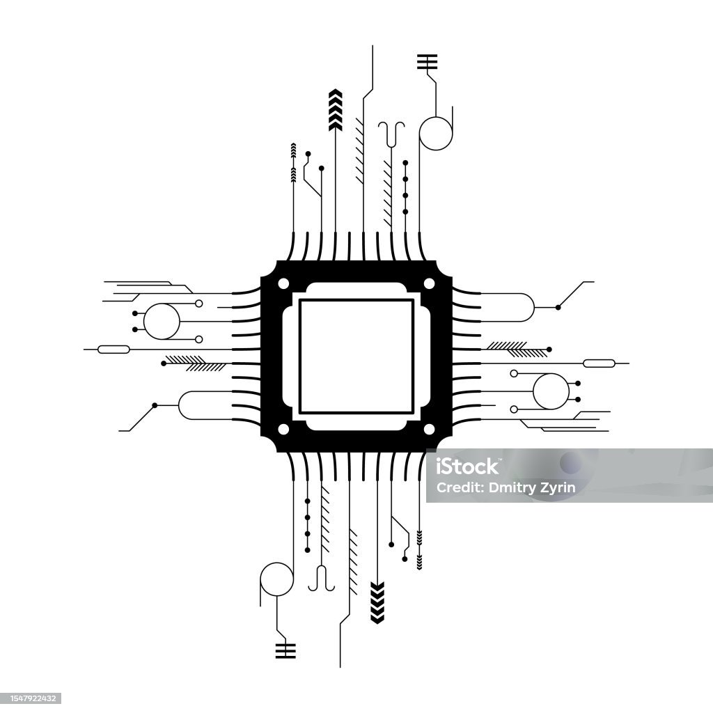 Abstract Black Simple Line Cpu Computer Technology Doodle Outline ...