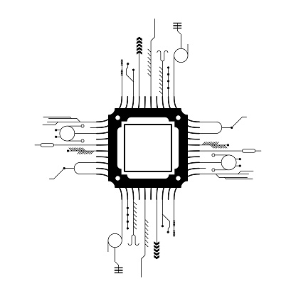Fine Line Computer Design Abstract Black Simple Line Cpu Computer Technology Doodle Outline ...