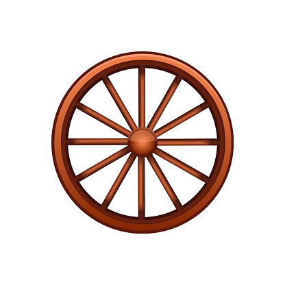 Wooden wheel of a wagon, carriage on a white background. Vector