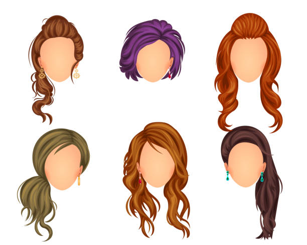 Hair style set vector art illustration