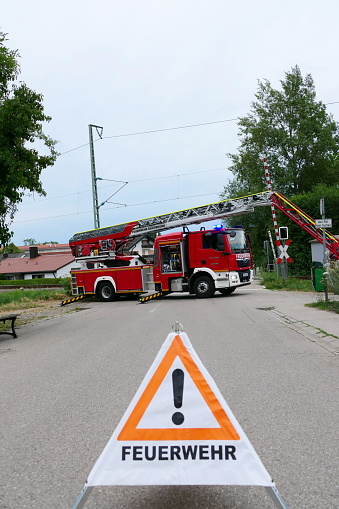 Storm damage - the volunteer fire department in a small village during the clearing.