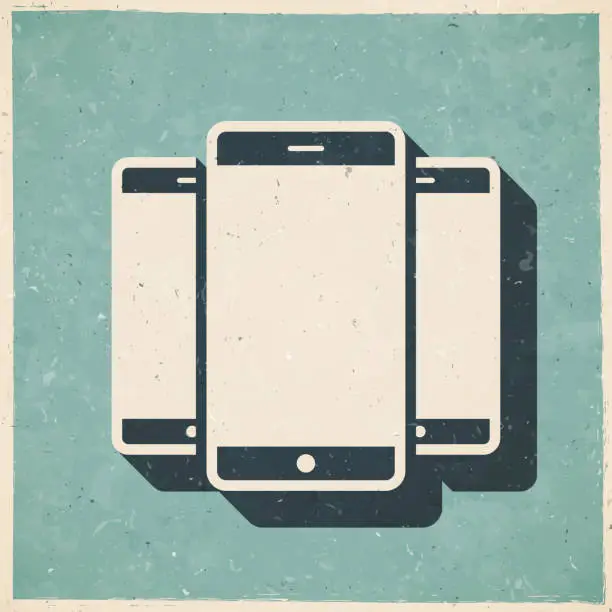 Vector illustration of Set of smartphones. Icon in retro vintage style - Old textured paper