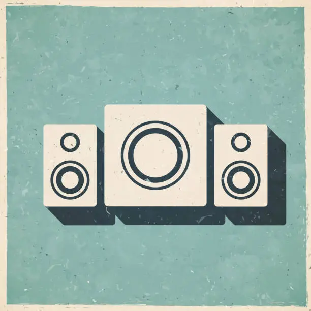 Vector illustration of Speaker sound system with Subwoofer. Icon in retro vintage style - Old textured paper