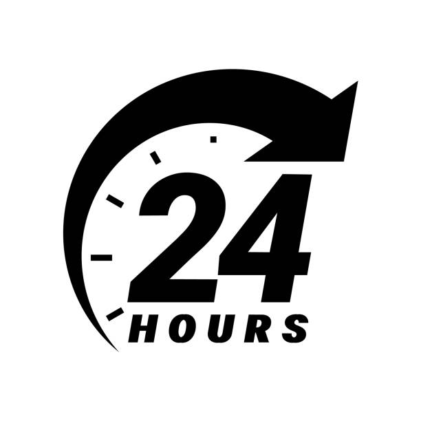 ilustraciones, imágenes clip art, dibujos animados e iconos de stock de 24 horas de ejecución de pedidos o iconos de servicio de entrega. - clock face store time sign