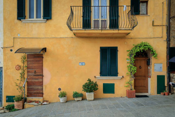 Birthplace of the Italian musician Giuseppe Verdi in the village of Roncole di Busseto (Parma). The farmhouse has been recently renovated with a new plaster and with a beautiful terracotta tile roof.