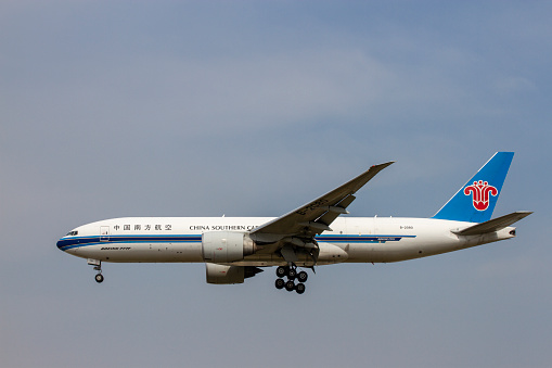 Ho Chi Minh City, Vietnam - December 26, 2020 : A Boeing 777F Airplane Of China Southern Cargo Landing At Tan Son Nhat International Airport.