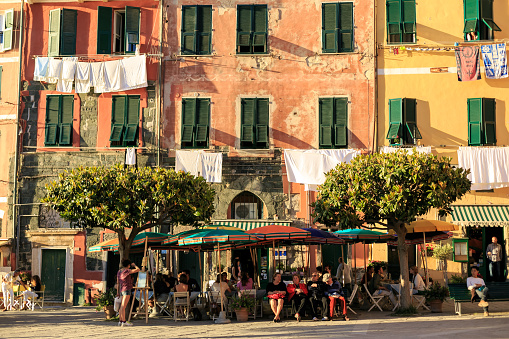 Local people relaxing in Cinque Terre village