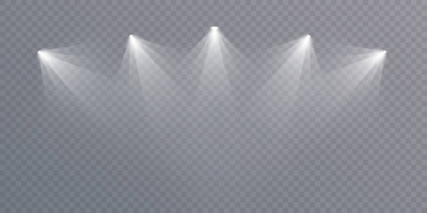 Stage spotlight, white light source, concert lighting. und. Stage spotlight, white light source, concert lighting. Spotlight for concert lighting. Vector light on a transparent background. spectrum field stock illustrations