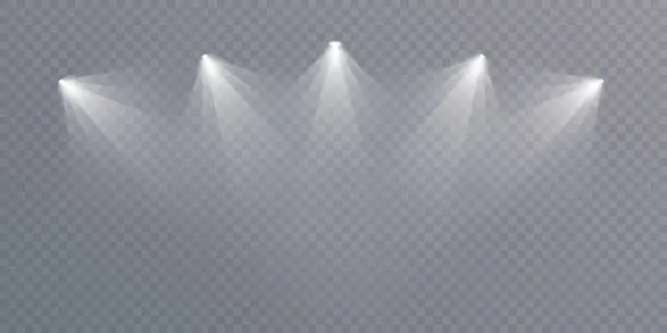 Vector illustration of Stage spotlight, white light source, concert lighting. und.