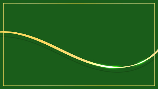 Abstract 3D luxury golden wave form ribbon lines elements with glowing light effect on green background.Vector graphic illustration.
