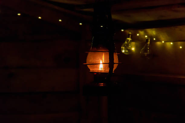 istock Vintage gas lamp with burning light in the night 1548249147