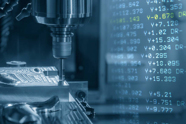 istock Abstract  scene  the CNC milling machine rough cutting the injection mold parts and G-code data background. 1548261842