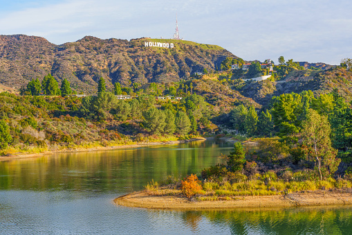 Los Angeles, California - December 22, 2022: Hollywood Reservoir and the Iconic Hollywood Sign View