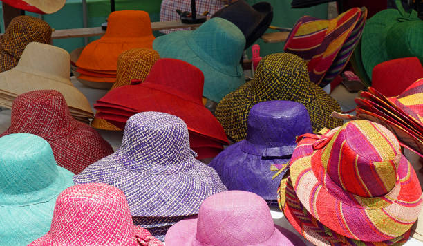 istock Colourful Ladies Hats on market stall 1548336242
