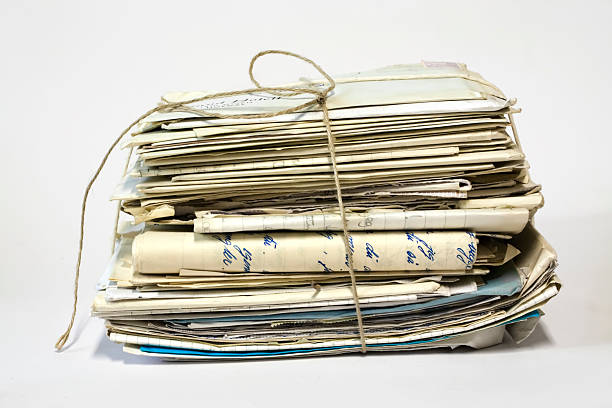 Bundle of old letters with string. stock photo