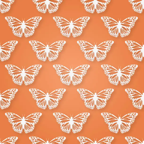 Vector illustration of Cut Paper Monarch Butterfly Seamless Pattern