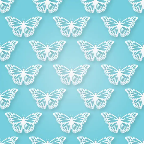 Vector illustration of Cut Paper Monarch Butterfly Seamless Pattern