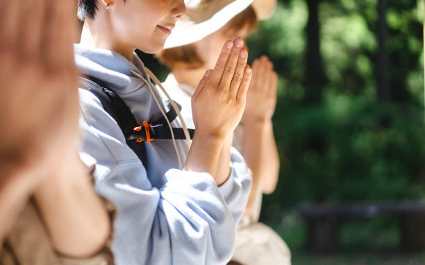 Backpackers traveling in Japan. Backpackers traveling in Japan. shrine stock pictures, royalty-free photos & images