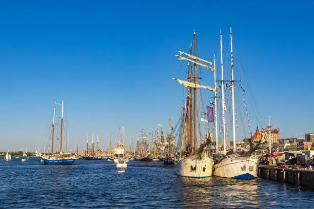 Windjammer on the Hanse Sail in Rostock, Germany.