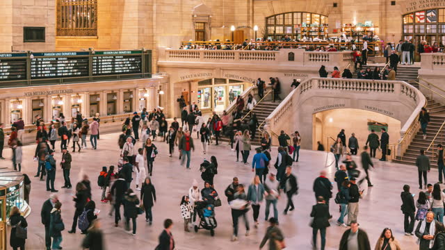 4K footage Time lapse of Crowded of Passenger and tourist in Grand Central Station which is Transportation Building in New York City, United States