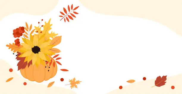 Vector illustration of Background with autumn bouquet. Greeting card, invitation, poster.