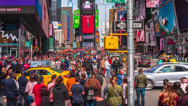 4K footage Time lapse of  Crowd of Pedestrian and tourist walking and shopping at Times Square, Manhattan, New York City, United States, USA