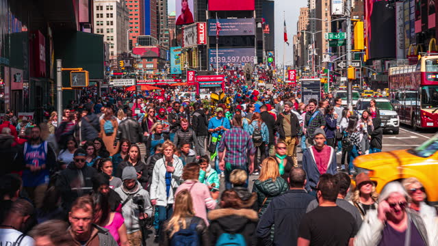 4K footage Time lapse of  Crowd of Pedestrian and tourist walking and shopping at Times Square, Manhattan, New York City, United States, USA