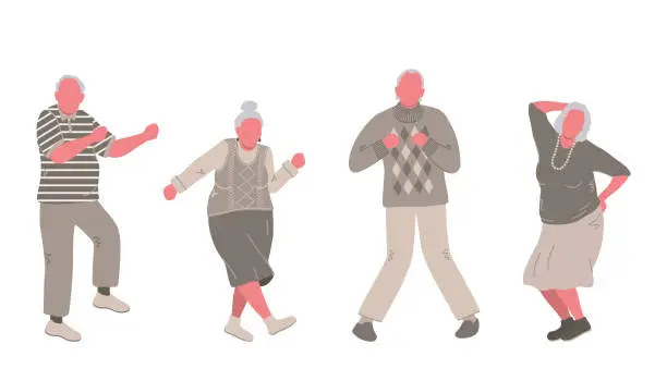 Vector illustration of Dancing senior people. Elderly people dance
