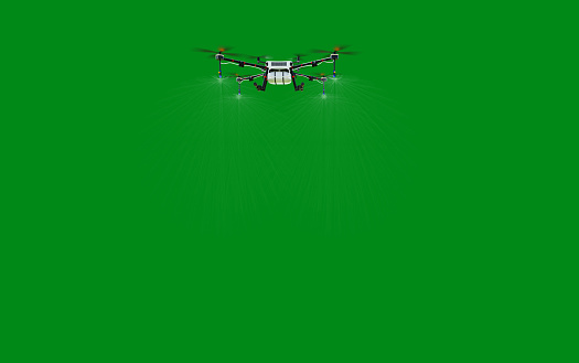 agriculture drone fertilizer spraying on green background, 3d illustration rendering