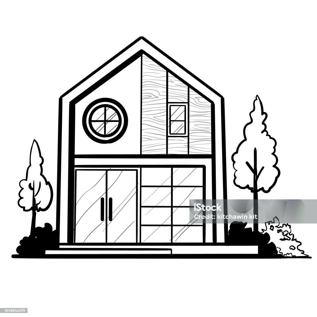 Sketsa Bangunan Arsitektur Rumah Rumah Konstruksi Tempat Tinggal