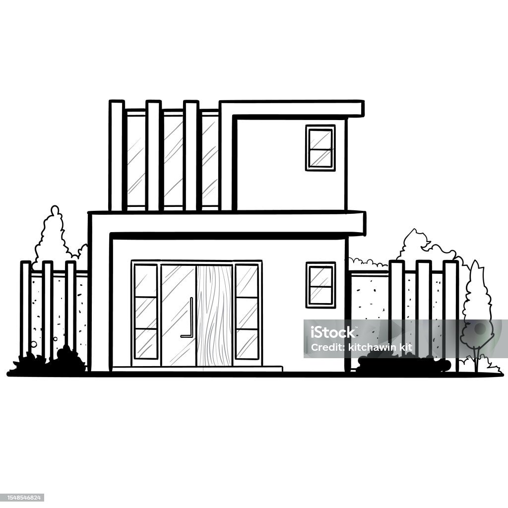 Sketsa Bangunan Arsitektur Rumah Rumah Konstruksi Tempat Tinggal