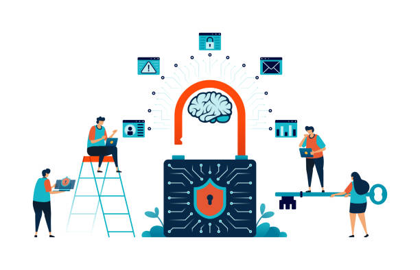 istock Artificial intelligence illustration of security, protection and defense with AI on network data communication. warning alert with AI technology. Can be used for mobile app website web flyer poster ad 1548577750