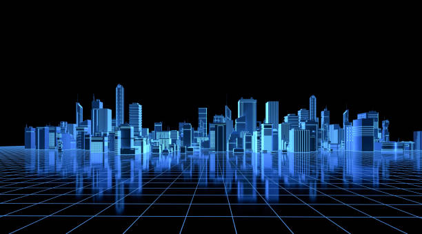 istock Futuristic blue smart city background 1548583076