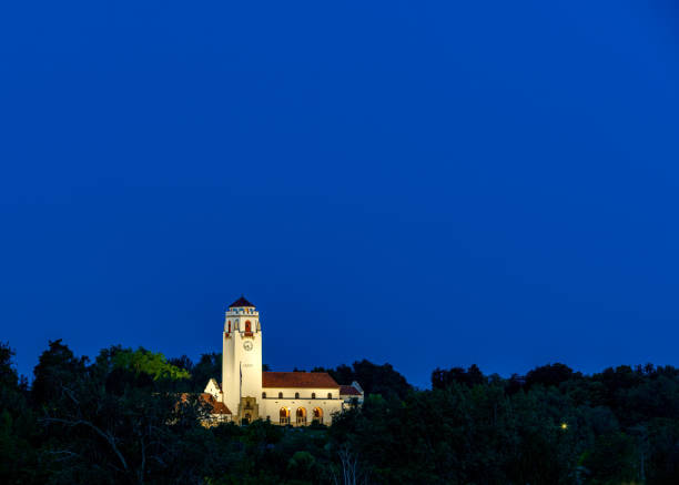 istock Deep night blue sky over the Boise train depot 1548588288