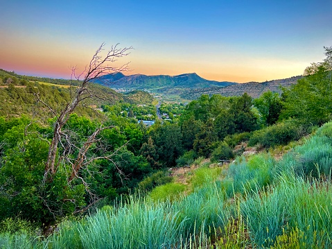Sunset view of the Mountains surrounding town of Durango in Colorado