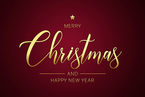 merry Christmas and happy new year. luxury golden text on red wallpaper.