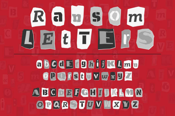 ilustrações de stock, clip art, desenhos animados e ícones de gray ransom collage style letters numbers and punctuation marks cut from newspapers and magazines. vintage abc collection. red, white and black punk alphabet typography vector illustration - letter text bribing alphabet