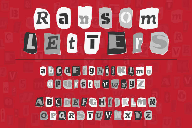 Gray ransom collage style letters numbers and punctuation marks cut from newspapers and magazines. Vintage ABC collection. Red, white and black punk alphabet Typography vector illustration Gray ransom collage style letters numbers and punctuation marks cut from newspapers and magazines. Vintage ABC collection. Red, white and black punk alphabet Typography vector illustration. punk music stock illustrations