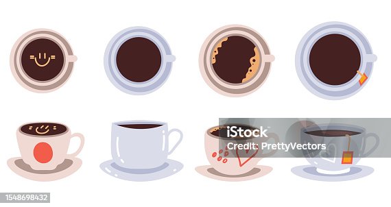 istock Mug cup cute tea coffee hot drink isolated set. Vector graphic design illustration 1548698432