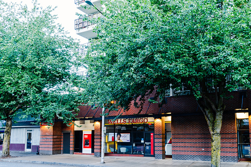 Wells Fargo Branch with ATM in Seattle Washington State.