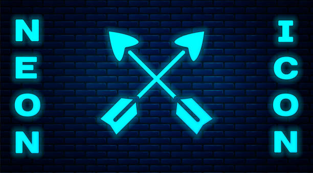 Glowing neon Crossed arrows icon isolated on brick wall background. Vector Glowing neon Crossed arrows icon isolated on brick wall background. Vector. cherokee clip art stock illustrations