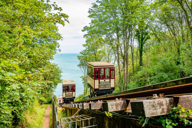 Hastings East Hill Lift funicular railway, East Sussex, England with old town in background
