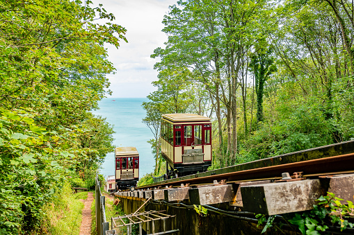 The steep Babbacombe Cliff Railway takes passengers from the clifftop to the beach.