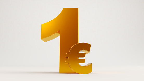 3D render of one euro isolated on white background, 1 euro