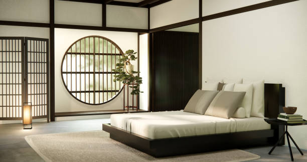 istock Bedroom japanese minimal style.,Modern white, room minimalist. 1548786169