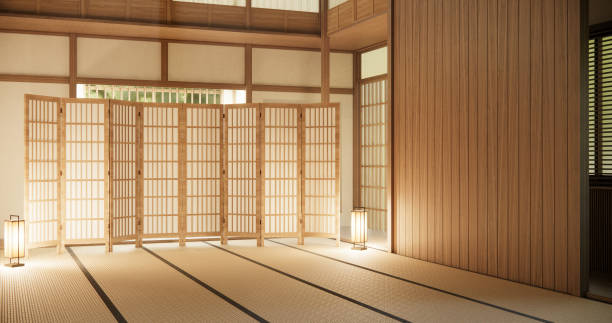istock Interior, Empty room and tatami mat floor room japanese style. 1548787612