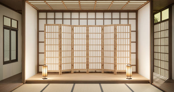 istock Interior, Empty room and tatami mat floor room japanese style. 1548791875