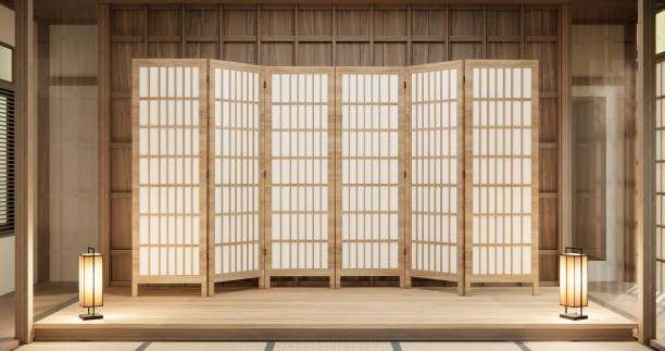 istock Interior, Empty room and tatami mat floor room japanese style. 1548791878