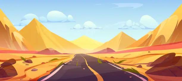 Vector illustration of Landscape of sand desert with road in Africa